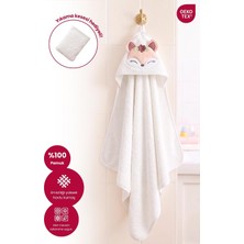 Kapüşonlu Bebek Banyo HAVLUSU%100 Pamuk Bebek Havlu Oeko-Tex® Havlu Kundak - Beyaz Tilki, 75 x 75