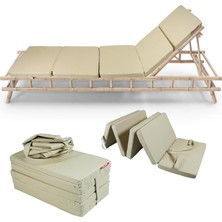 Katlanır Şezlong Minderi 180X60X5 cm Çantalı Su Itici Plaj ve Kamp Minderi Foldpack Bej