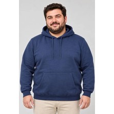 Yaman Market Erkek Battal Büyük Beden Üç Iplik Içi Şardonlu Kapüşonlu Kanguru Cepli Kışlık Sweatshirt - Lacivert