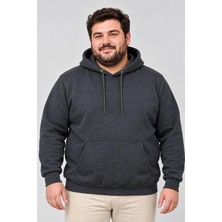 Yaman Market Erkek Battal Büyük Beden Üç Iplik Içi Şardonlu Kapüşonlu Kanguru Cepli Kışlık Sweatshirt - Füme