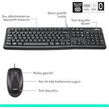 MK120 USB Kablolu Klavye Mouse Seti, Tam Boyutlu, Sağ ve Sol Elle Kullanıma Uygun Mouse, Sıvı Dökülmesine Dayanıklı, Türkçe Q Klavye, Siyah