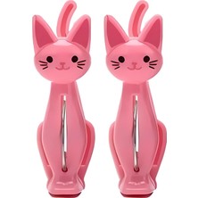 Pembe Kedi Şeklinde Havlu Mandalı, Plaj ve Çamaşır Için Dekoratif Plastik Klips, 2'li Set