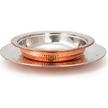 Copper Empire 18 cm El Yapımı Dövme Bakır Kase ve Servis Tabağı Seti Geleneksel Sunumluk