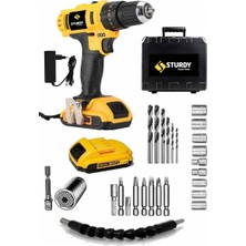 Sturdy   Lıon Çift Akülü Soketli  Darbeli Turbo Şarjlı Matkap 27 Parça Uç Setli