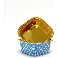 Muffin Kek Kapsülü, Kare Pötikare, Mavi-Altın, 25'li