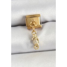 Hubrendy Bez 316L Çelik Sallantılı Zirkon Taşlı Deniz Atı Model Gold Renk Nomination Charm