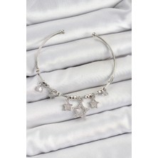Hubrendy Bez Pirinç Zirkon Taşlı Yıldız Model Gümüş Renk Charm Bileklik