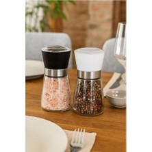 Prime Baharat Öğütücüsü, Cam Gövdeli Kapaklı 13 cm 2 Adet, Siyah Beyaz Tuz Karabiber Değirmeni
