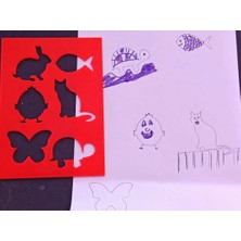 Bin1çeşit 3D Baskı Hayvan Figürleri Çizim Şablonu - Çoklu Desen Kalıbı - Kırmızı