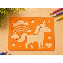 Bin1çeşit 3D Baskı Unicorn ve Gökkuşağı Çizim Şablonu - Desen Kalıbı - Turuncu