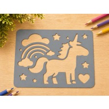 Bin1çeşit 3D Baskı Unicorn ve Gökkuşağı Çizim Şablonu - Desen Kalıbı - Gri