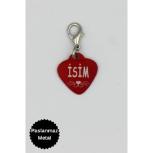 Kırmızı Tek Ebat Paslanmaz Metal Kedi Isimlikli Tasması