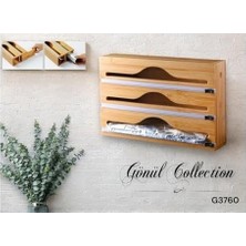 Prime 3 Bölmeli Doğal Bambu Folyoluk ve Streç Film Kesici Organizer - Sürgülü Bıçaklı Çekmece Içi Düzenleyici Pişirme Kağıdı ve Alüminyum Folyo Standı