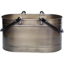Metal Gold Uzun Oval Kulplu Tasarım Şömine-Soba Odun Depolama Saklama Kovası 55X35X29 cm