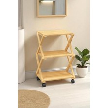 Prime Bambu 3 Raflı Tekerlekli Sehpa Düzenleyici Raf Çok Amaçlı Organizer DB-0023