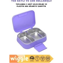 Prime Bento 1030ML Lunchbox Tek Katlı 2 Bölmeli Paslanmaz Çelik Sefer Tası Yemek Kutusu (Mor)