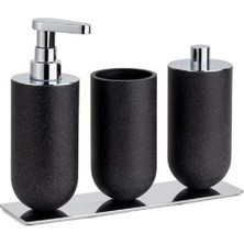 Prime 3'lü Set Sıvı Sabunluk-Diş Fırçalığı-Pamukluk Siyah/krom Renk 206X87X265 mm