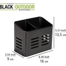 Prime Baco Çatal Bıçak Sepeti, Siyah Açık Hava Mutfak Sepeti, Çatal Bıçak Takımı Için Siyah Toz Kaplamalı Metalden Yapılmıştır, 16 x 13,5 x 9 cm