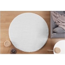 Beyaz Peluş Yuvarlak Oval Halı 80 x 80, Yumuşak Dekoratif