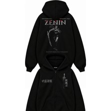 Fuddy Moda Unisex Oversize Jujutsu Kaisen Maki Zenin Sırt Baskılı Kapüşonlu Fermuarlı Anime Zip Hoodie
