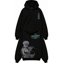 Fuddy Moda Unisex Oversize Jjk Gojo The Honored One Sırt Baskılı Kapüşonlu Fermuarlı Anime Zip Hoodie