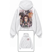 Fuddy Moda Unisex Oversize Demon Slayer Characters Sırt Baskılı Kapüşonlu Fermuarlı Anime Zip Hoodie