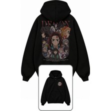 Fuddy Moda Unisex Oversize Demon Slayer Characters Sırt Baskılı Kapüşonlu Fermuarlı Anime Zip Hoodie