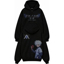 Fuddy Moda Unisex Oversize Hxh Killua Godspeed 99 Sırt Baskılı Kapüşonlu Fermuarlı Anime Zip Hoodie