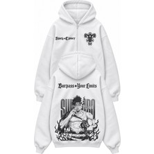 Fuddy Moda Unisex Oversize Black Clover Yami Sukehiro Sırt Baskılı Kapüşonlu Fermuarlı Anime Zip Hoodie