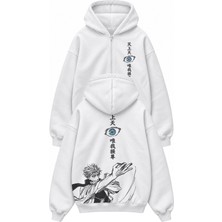 Fuddy Moda Unisex Oversize Jujutsu Kaisen Gojo Satoru Sırt Baskılı Kapüşonlu Fermuarlı Anime Zip Hoodie