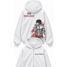 Fuddy Moda Unisex Oversize Baki Hanma Sırt Baskılı Kapüşonlu Fermuarlı Anime Zip Hoodie