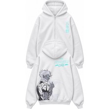 Fuddy Moda Unisex Oversize Jjk Gojo The Honored One Sırt Baskılı Kapüşonlu Fermuarlı Anime Zip Hoodie