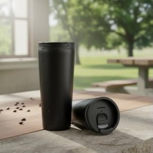 400 ml Siyah Termos Kupa - Çift Katmanlı Paslanmaz Çelik Seyahat Bardağı (Travel Mug) - 4-6 Saat /soğuk Tutan Kilitli Kapaklı Kahve Termosu (Bpa)