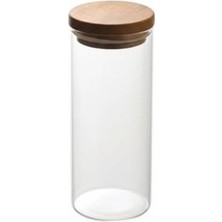 Doğal Akasya Ahşap Kapaklı Borosilikat Cam Kavanoz - 350 ml Vakumlu Yuvarlak Baharatlık, Çay ve Kahve Saklama Kabı