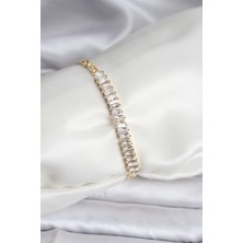 Hubrendy Bez 14K Gold Renk Kaplama Zirkon Taşlı Baget Model cm Kadın Bileklik