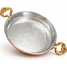 Copper Empire 18 cm El Dövmesi Bakır Omlet Tavası Kalaylı İç Yüzey Pirinç Çift Kulplu Yumurta Menemen Kuymak Tavası