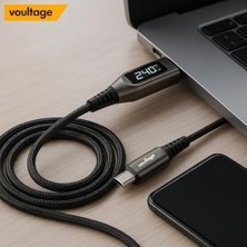 Prime Type-C To Type-C 240W 1.2 M Dijital Watt Göstergeli Metal Uçlu Şarj Kablosu 17, 16, 15, Galaxy S24, S23,, Ipad, Macbook,, Uyumlu, Siyah