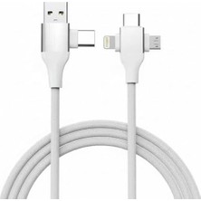 Prime USB Type-C 5'i 1 Arada Çoklu Hızlı Şarj Kablosu, Lightning ile Uyumlu, Micro USB Destekli, Taşınabilir (Beyaz)