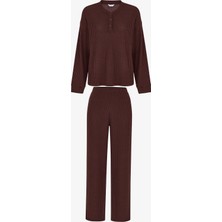 Penti Kahverengi Coziness Waffle Pantolon Uzun Kollu Pijama Takımı