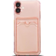 Prime & Aksesuar 16 Plus ile Uyumlu Şeffaf Yapıya Sahip Arka Ksımında Kartlık Bölmeli Kolay Kullanım Sağlayan Telefon Kılıfı (Pembe)