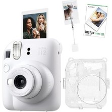Prime Mini 12 Beyaz Fotoğraf Makinesi-10'lu Film-Kıskaçlı Resim Standı ve Simli Pleksi Kılıf Seti