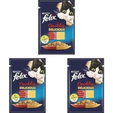 Prime Felix Çifte Lezzet Yaş Kedi Maması, Sığır & Tavuklu, 85 G 3lü Paket