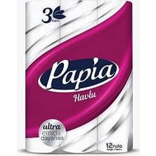 Prime Papia 3 Katlı Ultra Emici & Dayanıklı 12'li Kağıt Havlu (1 x 12 Rulo)