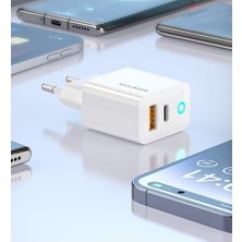 Prime Blue Pd 30WATT Hızlı Şarj Aleti, A + C Girişli, Beyaz