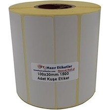 Prime Kuşe Etiket 100MM x 30MM Ruloda 1500 Adet 40MM Çapında Baskısız Barkod Yazıcı Etiketi