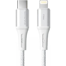 Prime Wahoo Type C-Lightning Örgülü 27WATT Pd Hızlı Şarj Kablosu, Beyaz/gümüş Metal (100 Cm)