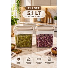 Porsima 0975 2'li Kare Erzak Saklama Kabı Seti 5,1 Lt Latte - Şeffaf Bakliyat, Deterjan & Mutfak Düzenleyici Kutu