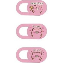 Prime Kamera Kapatıcı Laptop Tablet Telefon Uyumlu Ultra Ince 0.7 mm Sürgülü Webcam Cover 3m Yapışkan Pembe Pig Desenli 3 Lü Set Çok Renkli