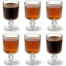 Prime 6’lı Cam Ayaklı Bardak Seti 65 ml Çizgili Desenli Şık Sunum Bardağı Kahve Yanı Su Meşrubat Bardağı