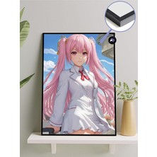 (PSTER604) Pembe Saçlı Kızı Manga Çerçeveli Tablo - Çerçeveli Poster 21 x 30